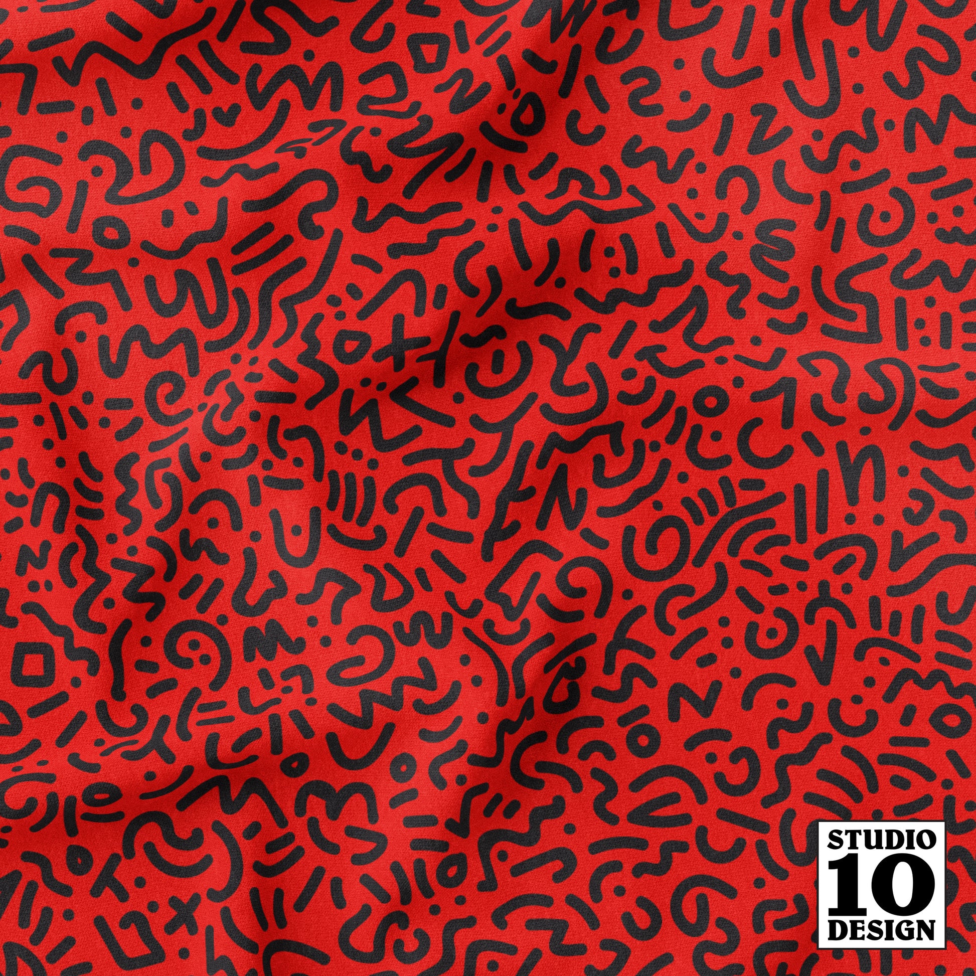 Doodle Black+Red Printed Fabric by Studio Ten Design