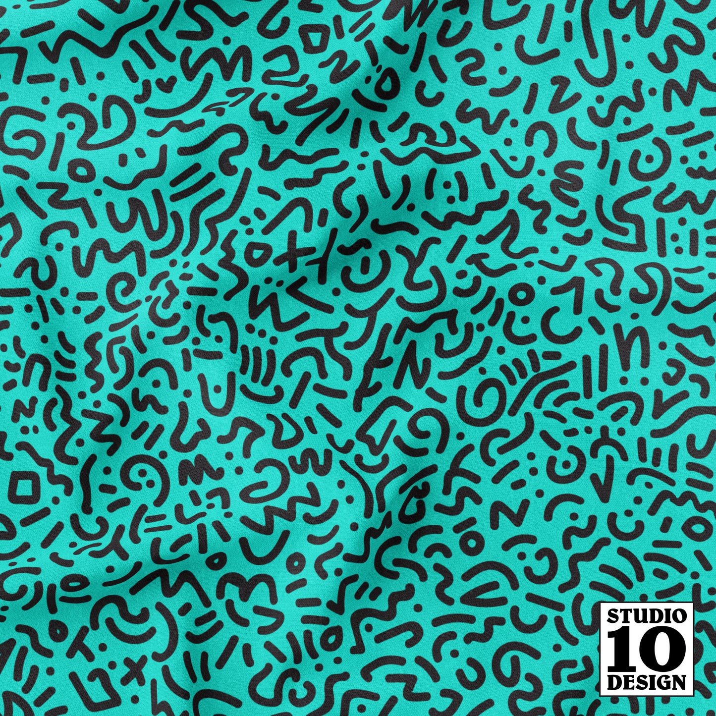 Doodle Black+Teal Printed Fabric by Studio Ten Design