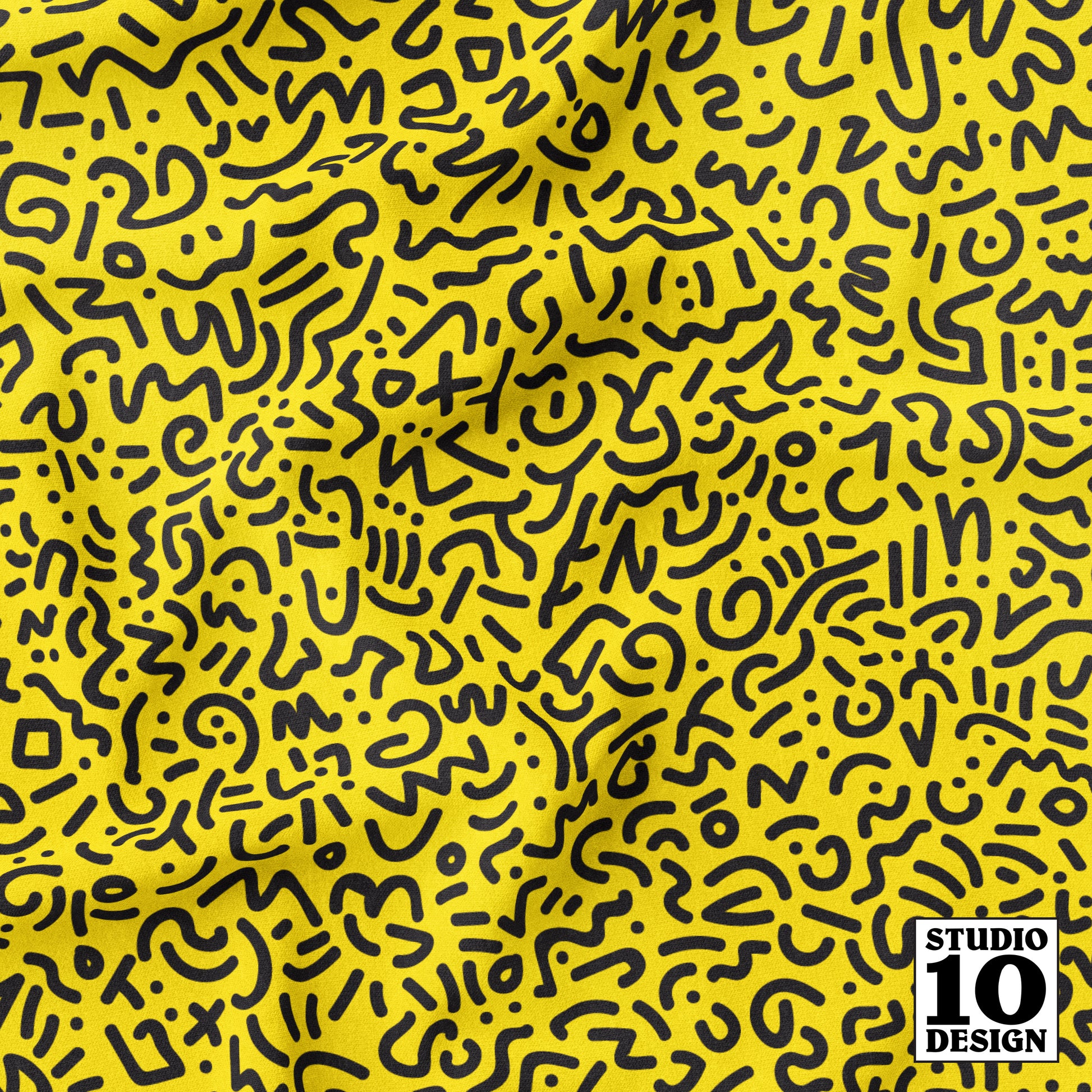Doodle Black+Yellow Printed Fabric by Studio Ten Design