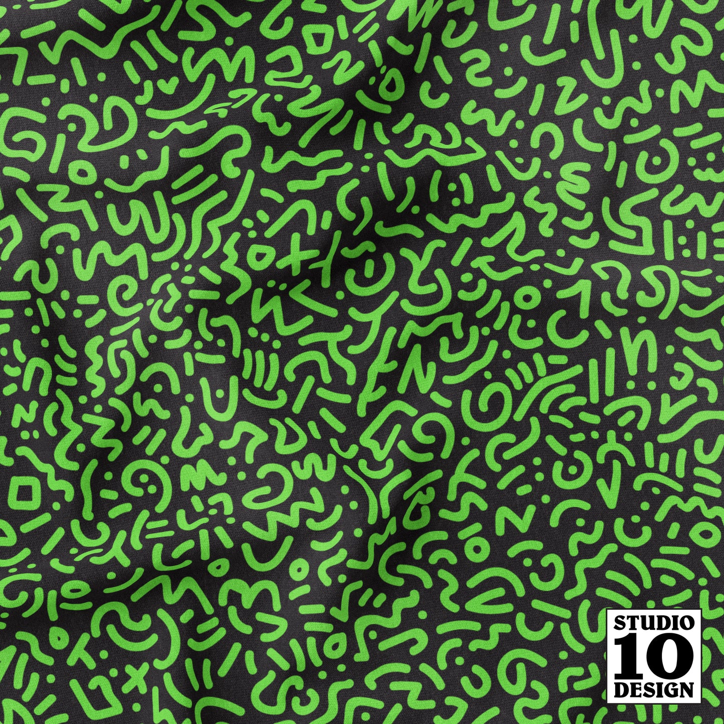 Doodle Green+Black Printed Fabric by Studio Ten Design