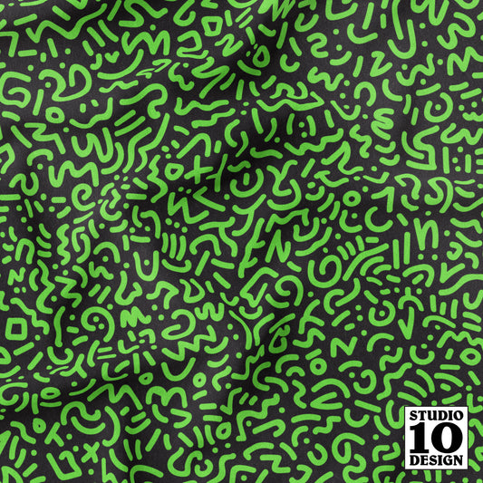 Doodle Green+Black Printed Fabric by Studio Ten Design