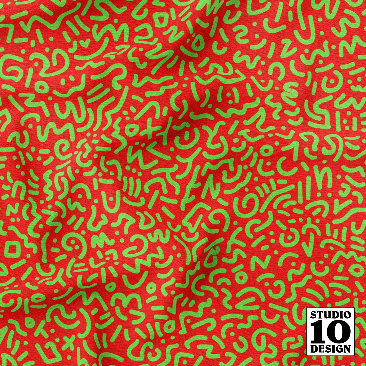 Doodle Green+Red Printed Fabric by Studio Ten Design