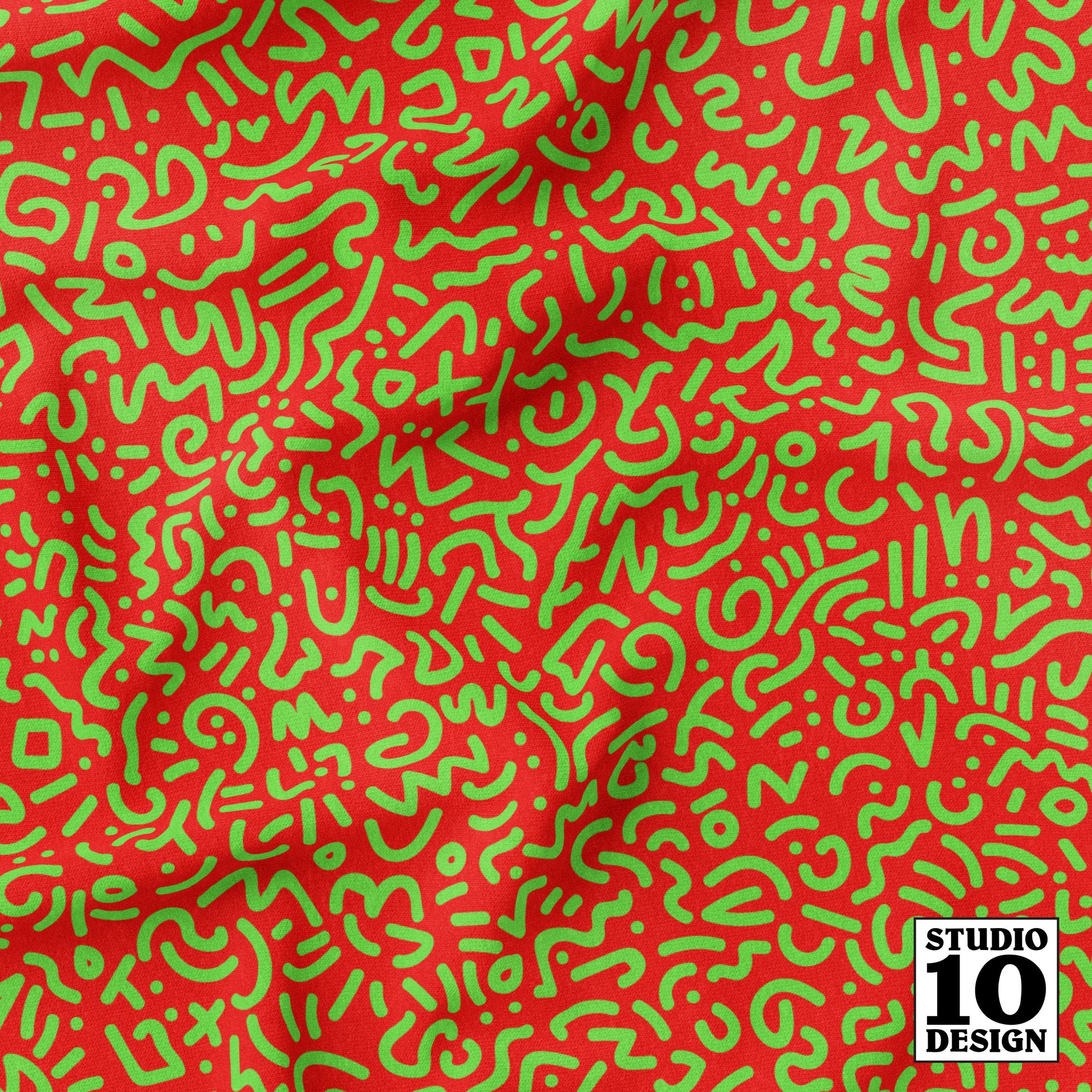 Doodle Green+Red Printed Fabric by Studio Ten Design