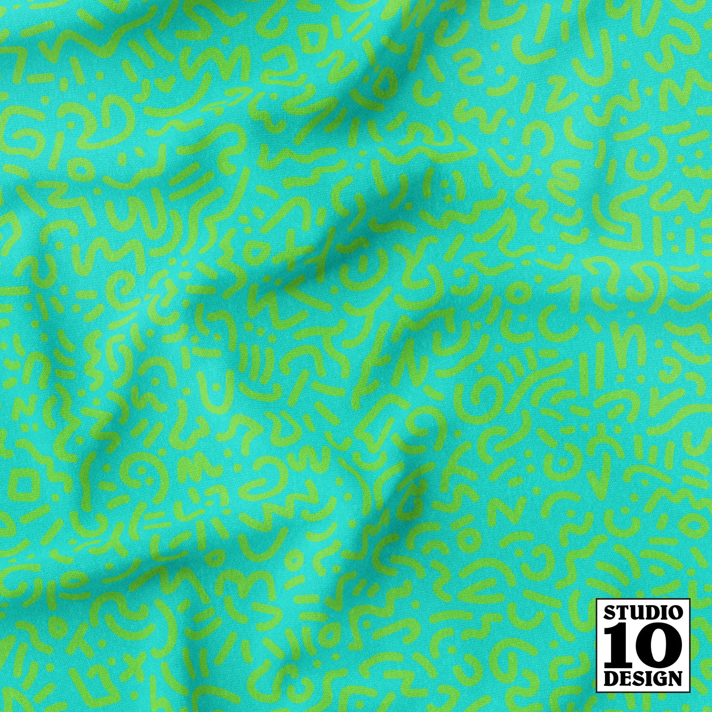 Doodle Green+Teal Printed Fabric by Studio Ten Design