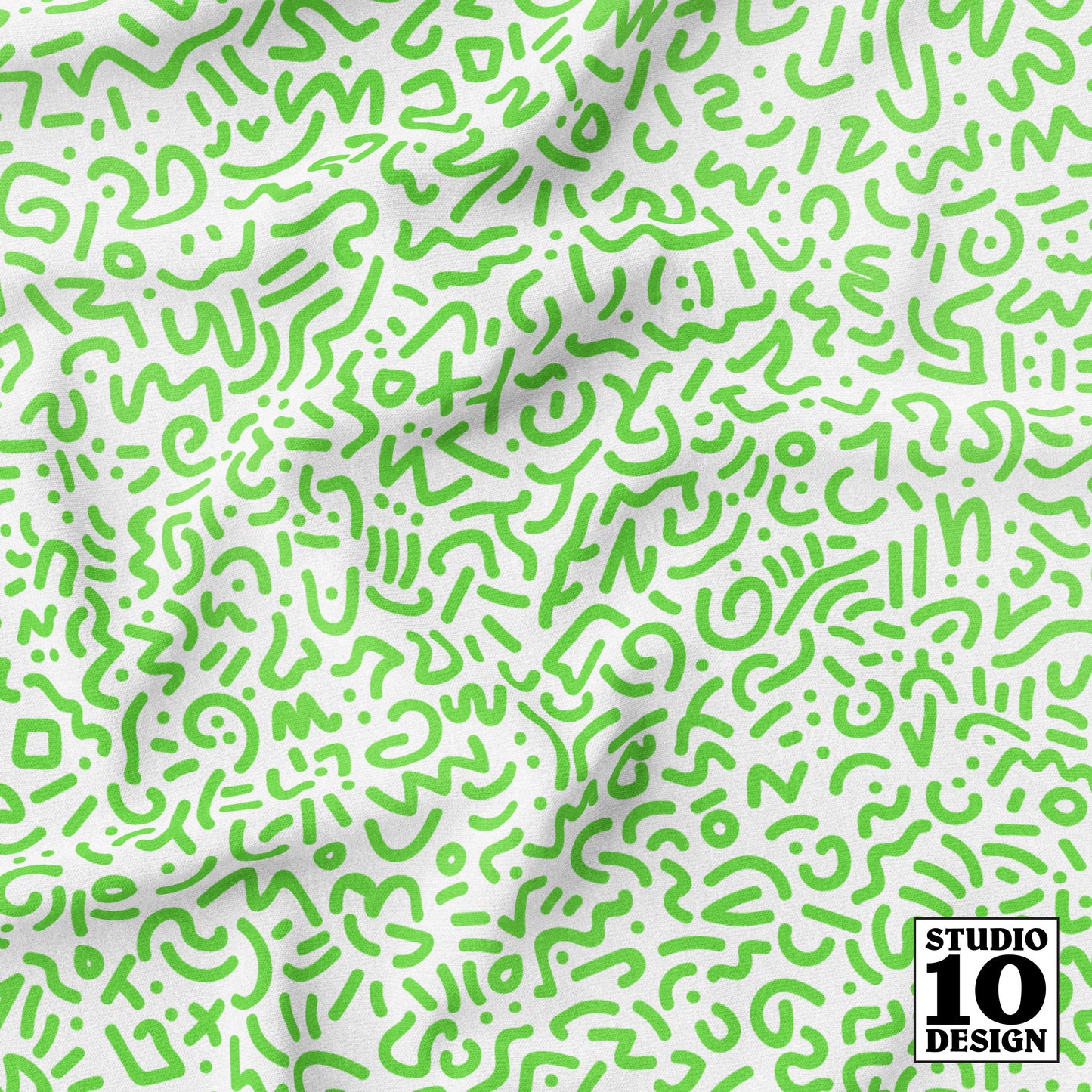 Doodle Green+White Printed Fabric by Studio Ten Design