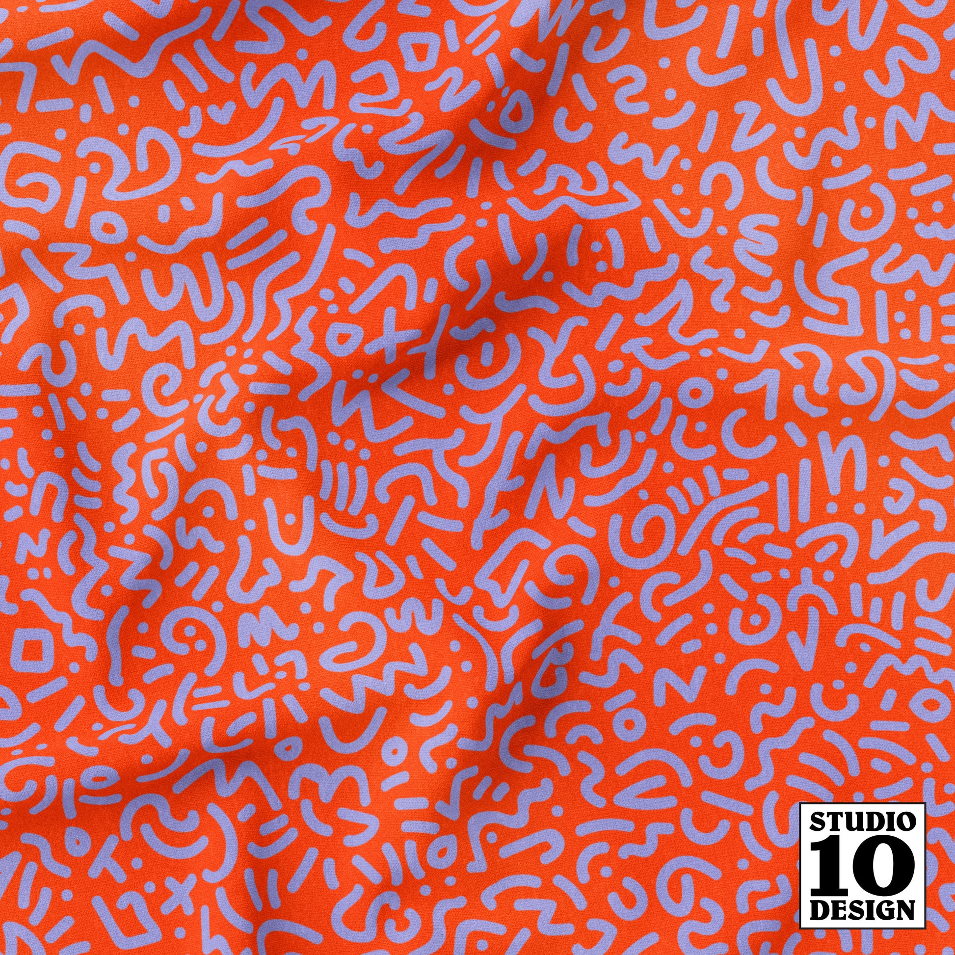 Doodle Lilac+Orange Printed Fabric by Studio Ten Design