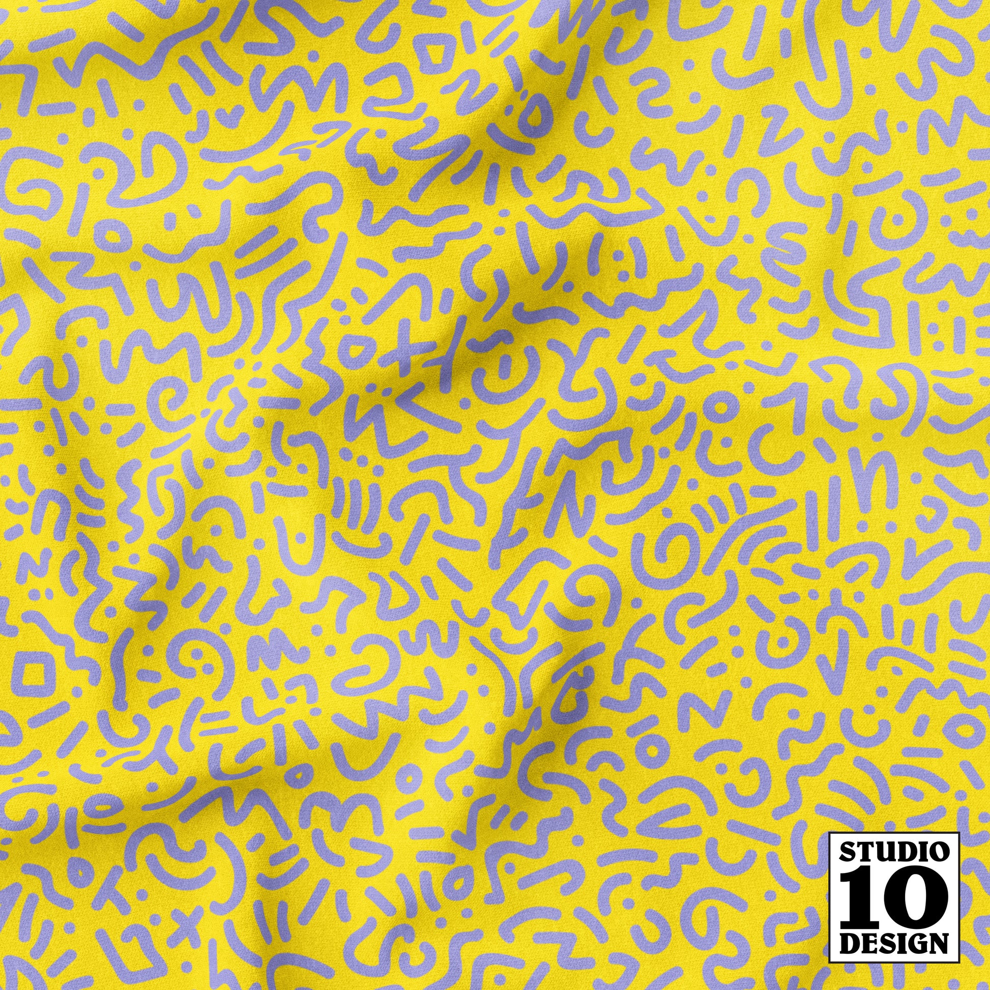 Doodle Lilac+Yellow Printed Fabric by Studio Ten Design