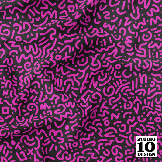 Doodle Magenta+Black Printed Fabric by Studio Ten Design