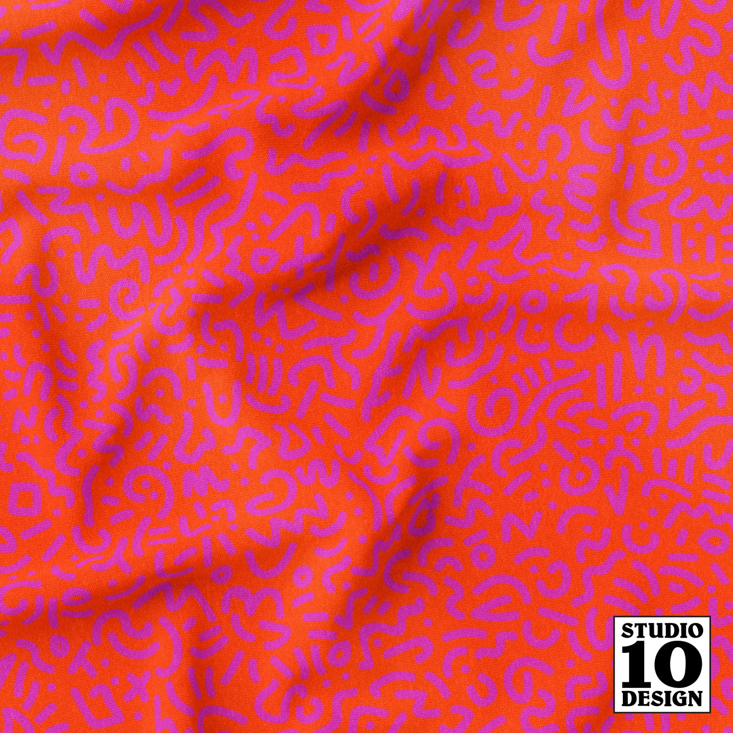 Doodle Magenta+Orange Printed Fabric by Studio Ten Design