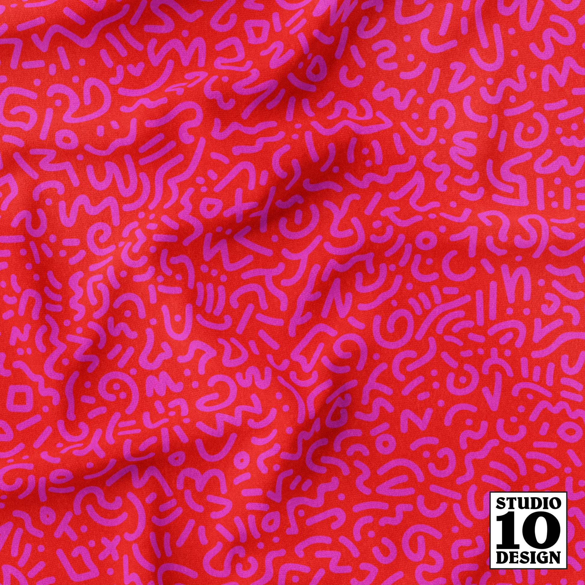 Doodle Magenta+Red Printed Fabric by Studio Ten Design