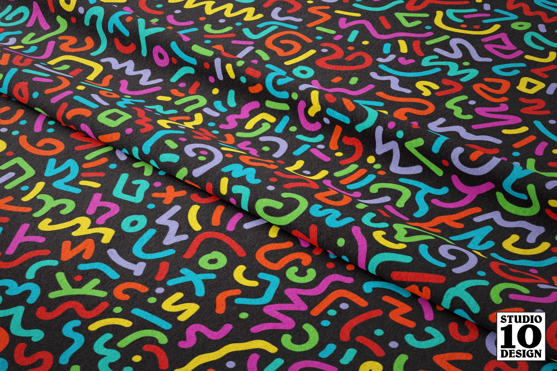 Doodle Multicolor+Black Printed Fabric by Studio Ten Design
