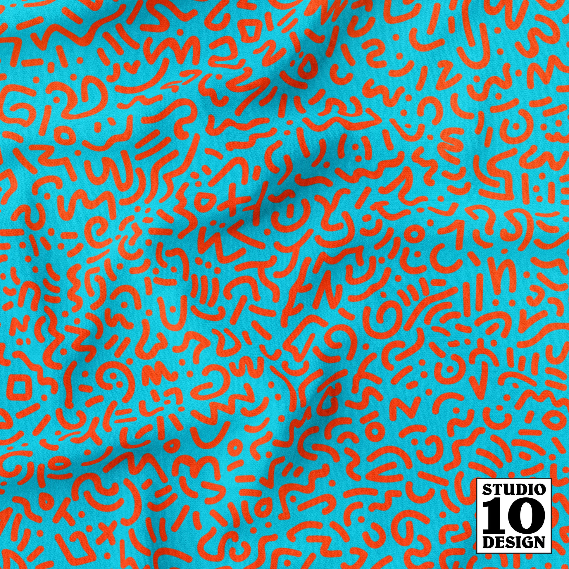 Doodle Orange+Aqua Printed Fabric by Studio Ten Design