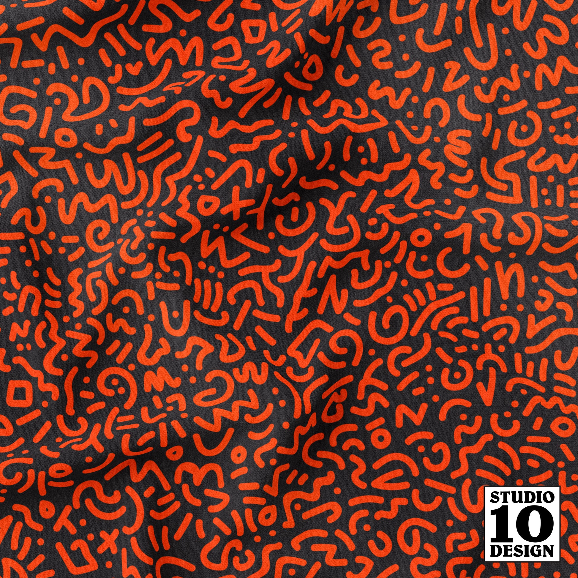 Doodle Orange+Black Printed Fabric by Studio Ten Design