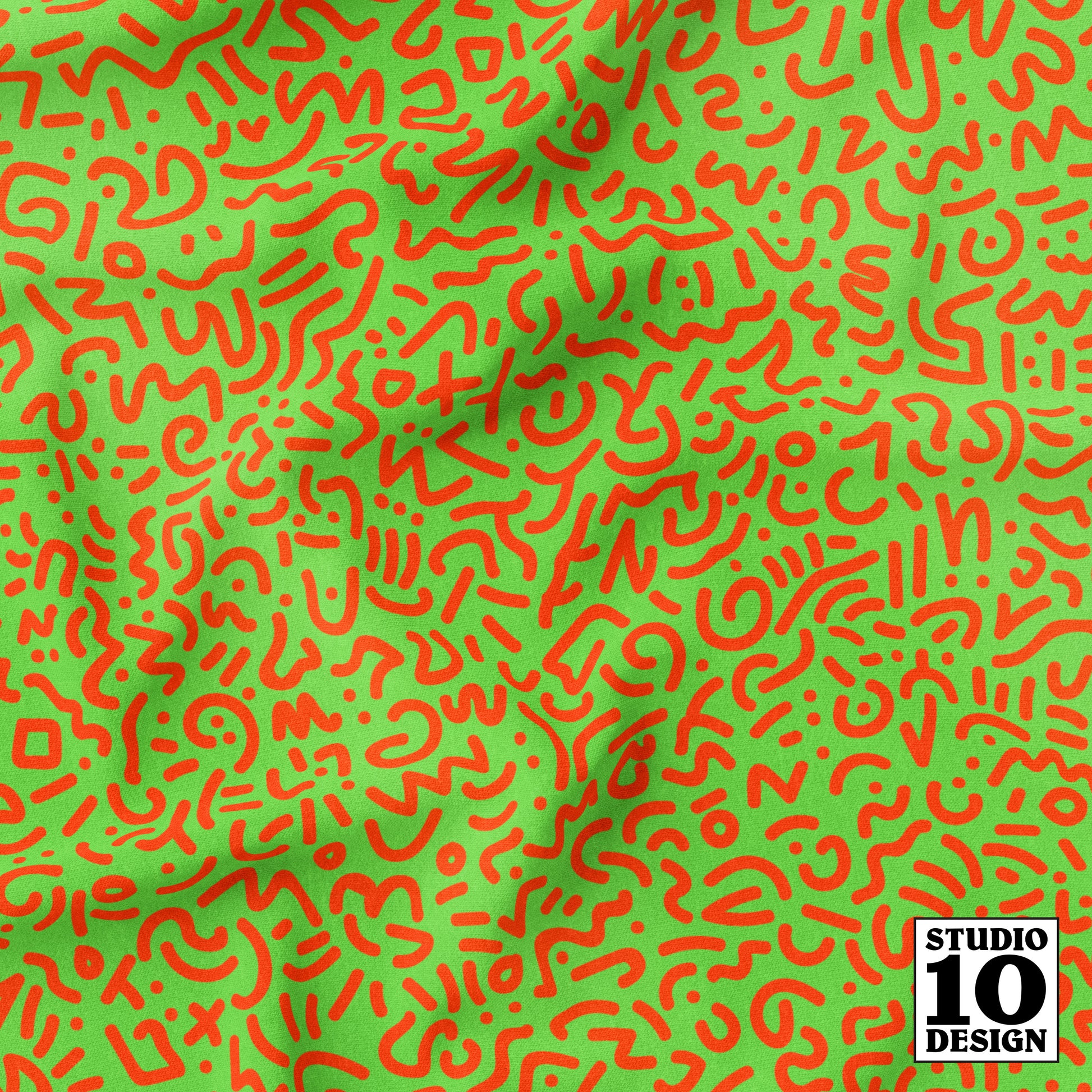 Doodle Orange+Green Printed Fabric by Studio Ten Design