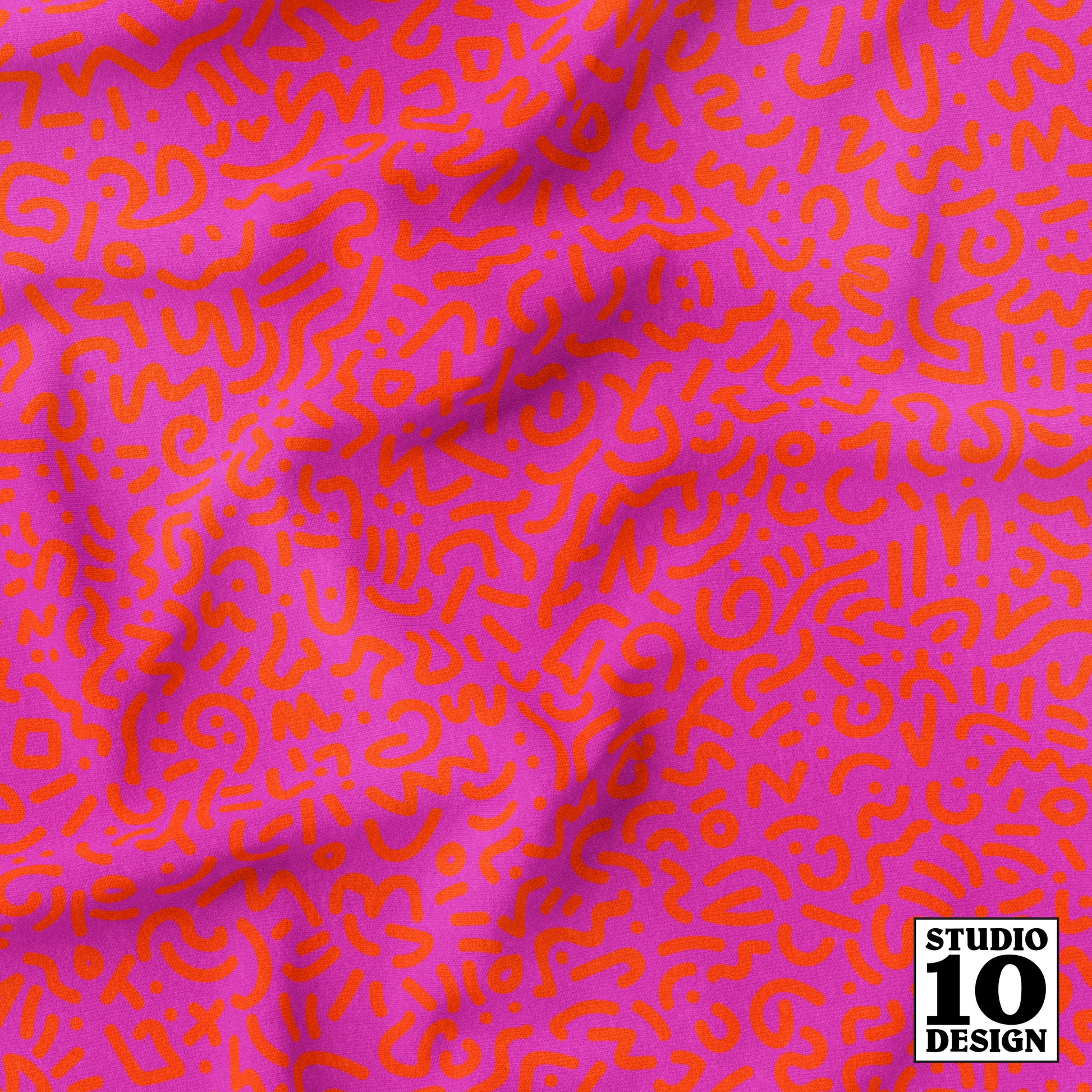 Doodle Orange+Magenta Printed Fabric by Studio Ten Design