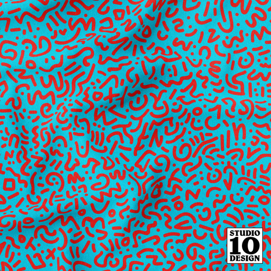 Doodle Red+Aqua Printed Fabric by Studio Ten Design