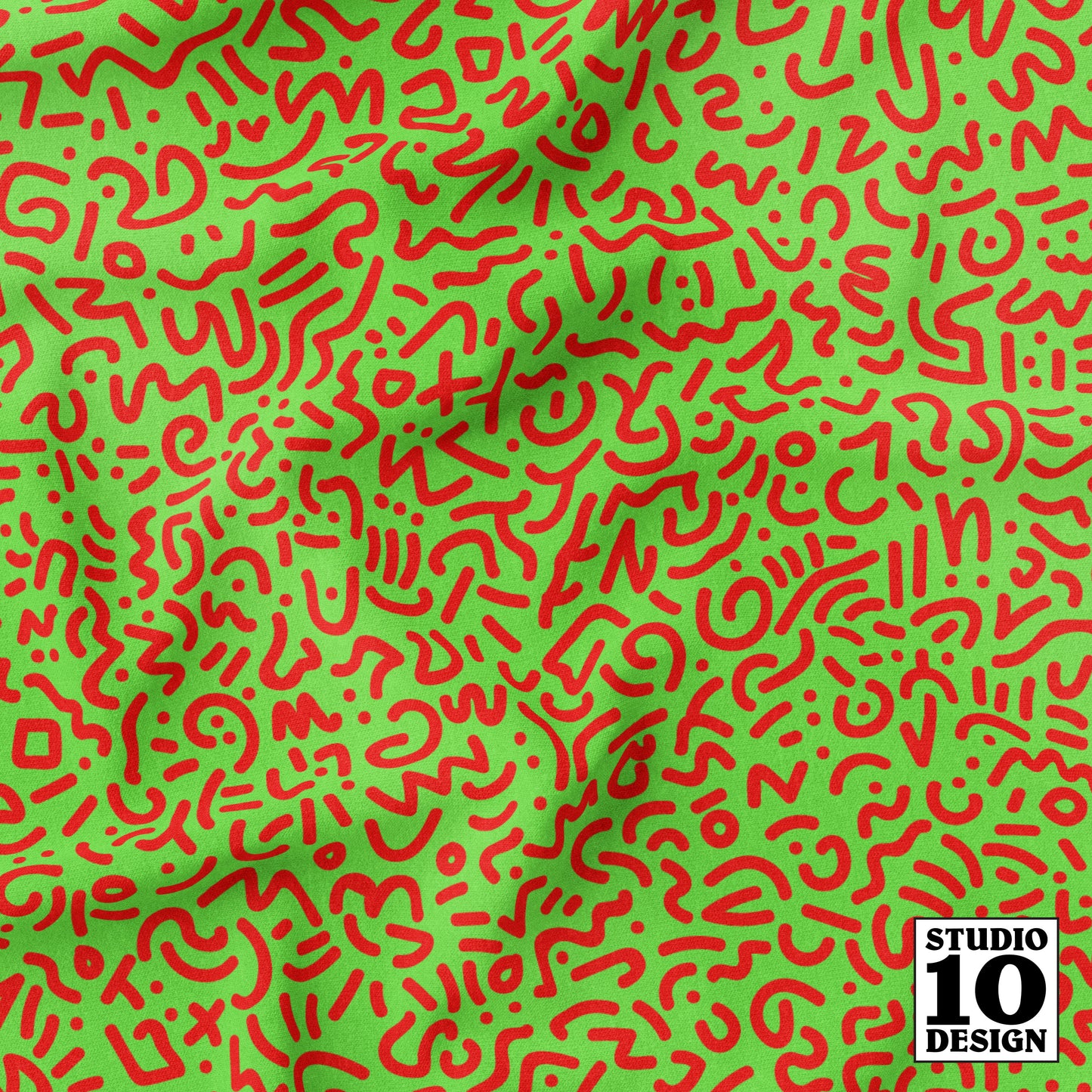 Doodle Red+Green Printed Fabric by Studio Ten Design