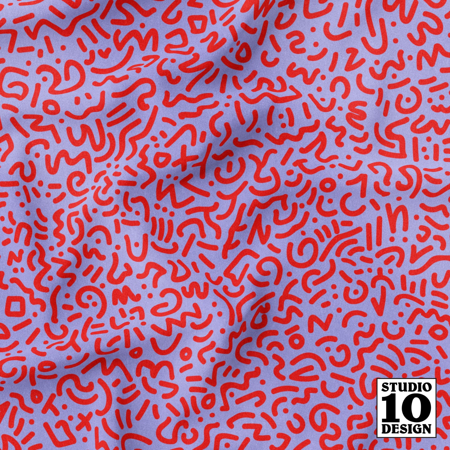 Doodle Red+Lilac Printed Fabric by Studio Ten Design