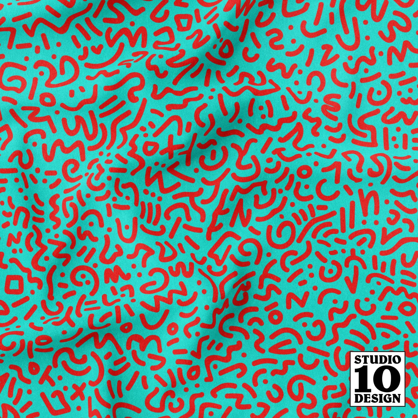 Doodle Red+Teal Printed Fabric by Studio Ten Design
