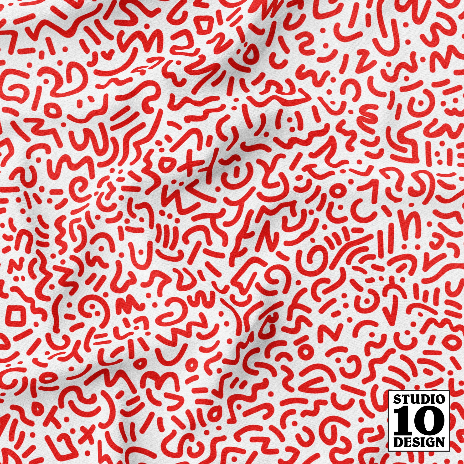 Doodle Red+White Printed Fabric by Studio Ten Design