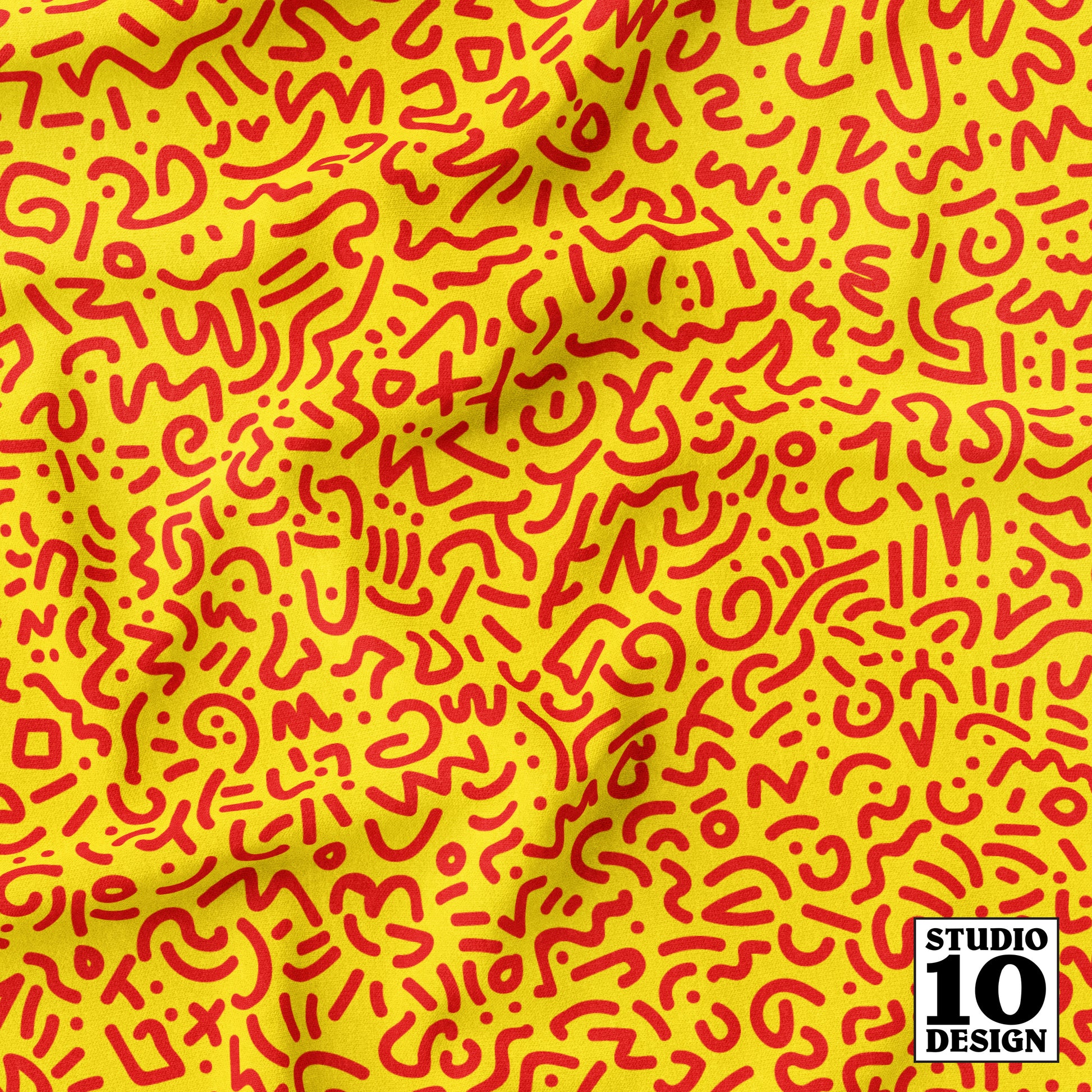 Doodle Red+Yellow Printed Fabric by Studio Ten Design