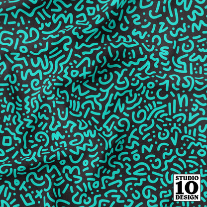 Doodle Teal+Black Printed Fabric by Studio Ten Design