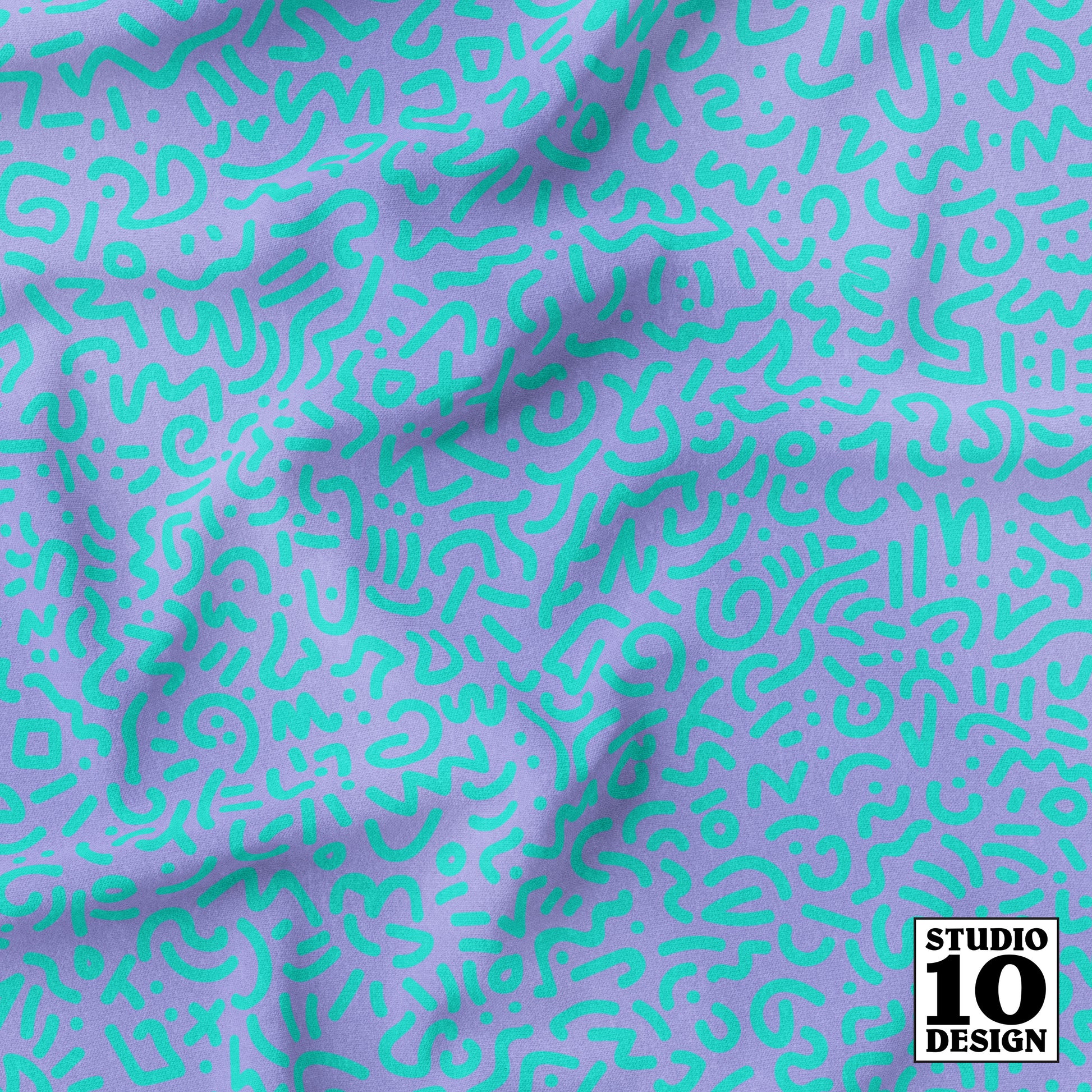 Doodle Teal+Lilac Printed Fabric by Studio Ten Design