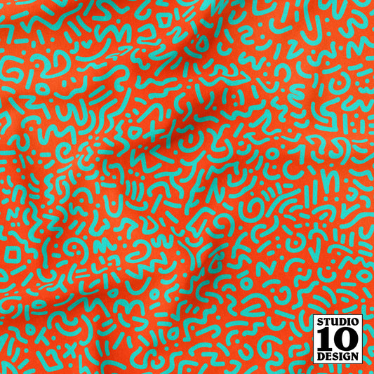 Doodle Teal+Orange Printed Fabric by Studio Ten Design