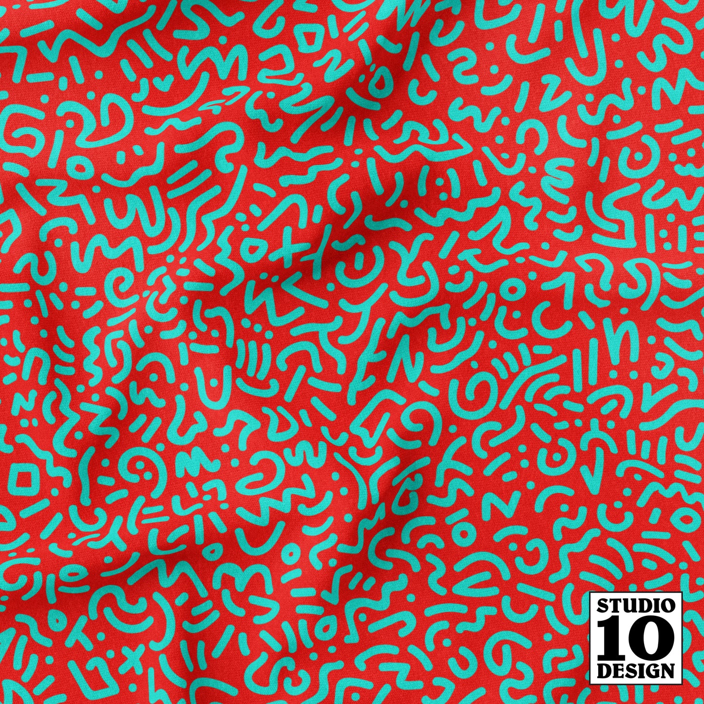 Doodle Teal+Red Printed Fabric by Studio Ten Design