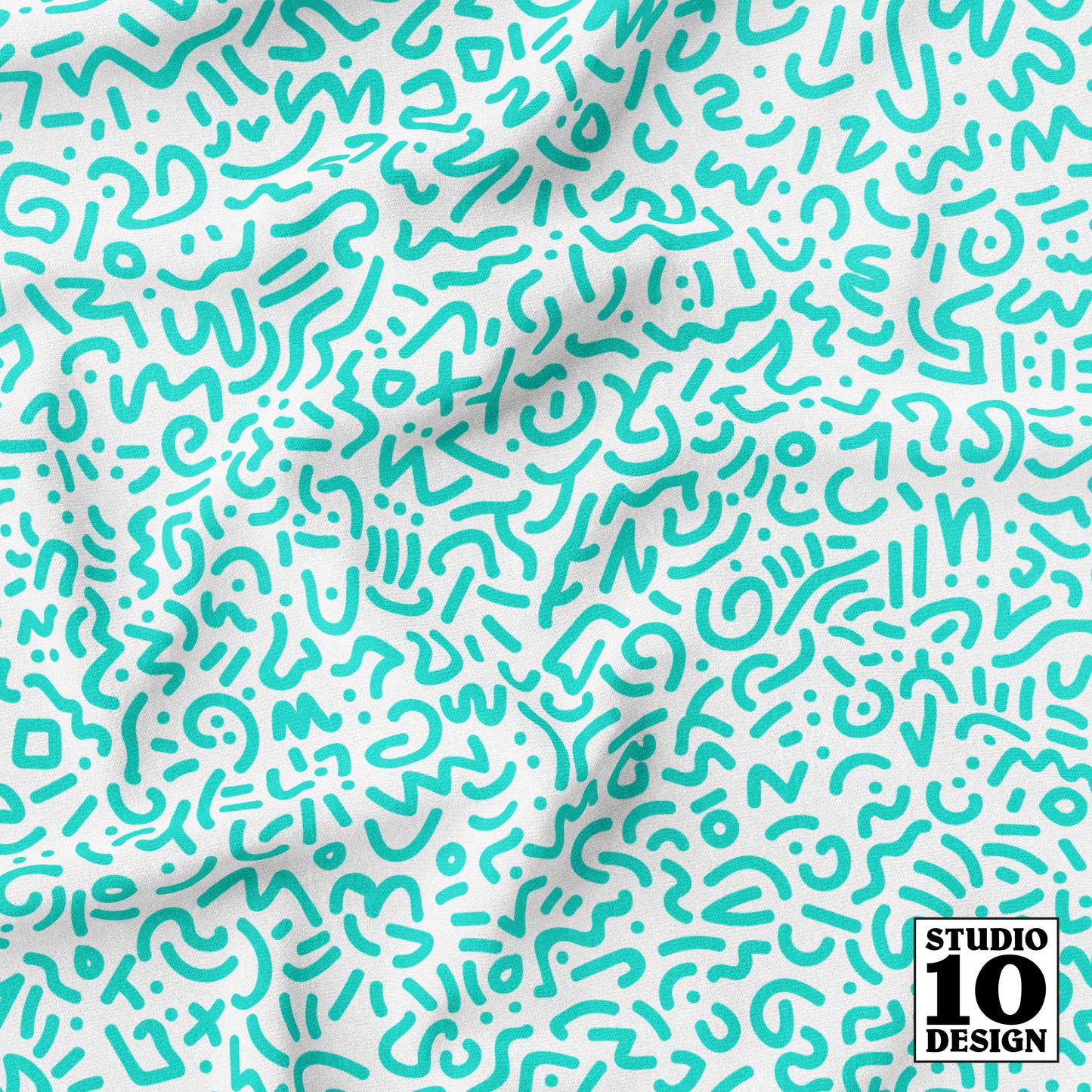 Doodle Teal+White Printed Fabric by Studio Ten Design