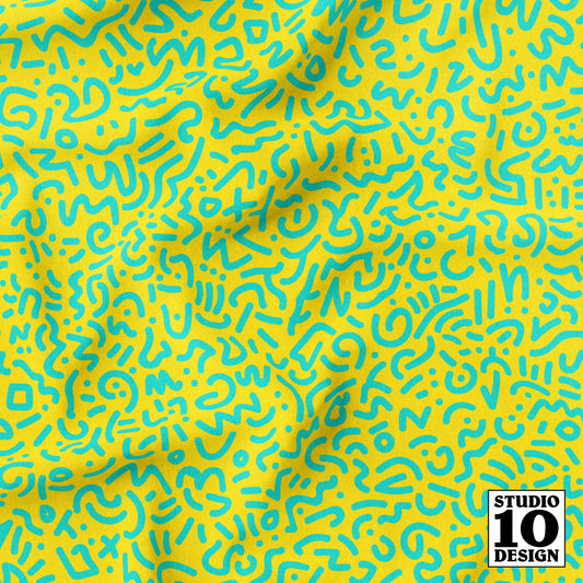 Doodle Teal+Yellow Printed Fabric by Studio Ten Design