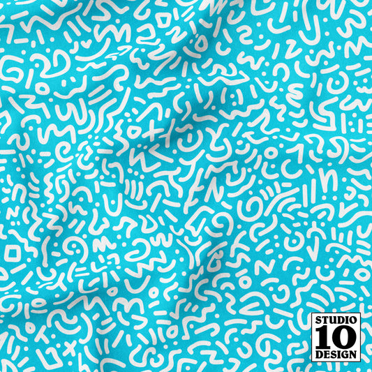 Doodle White+Aqua Printed Fabric by Studio Ten Design