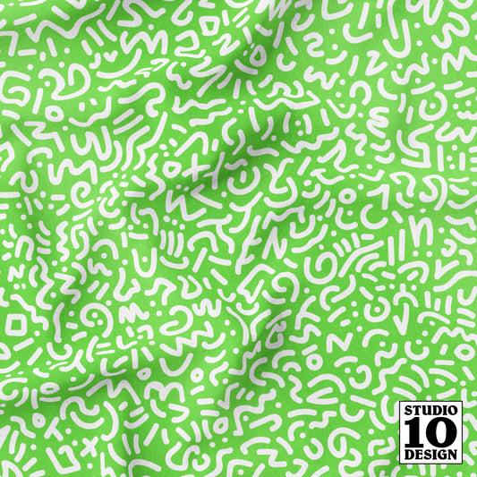 Doodle White+Green Printed Fabric by Studio Ten Design