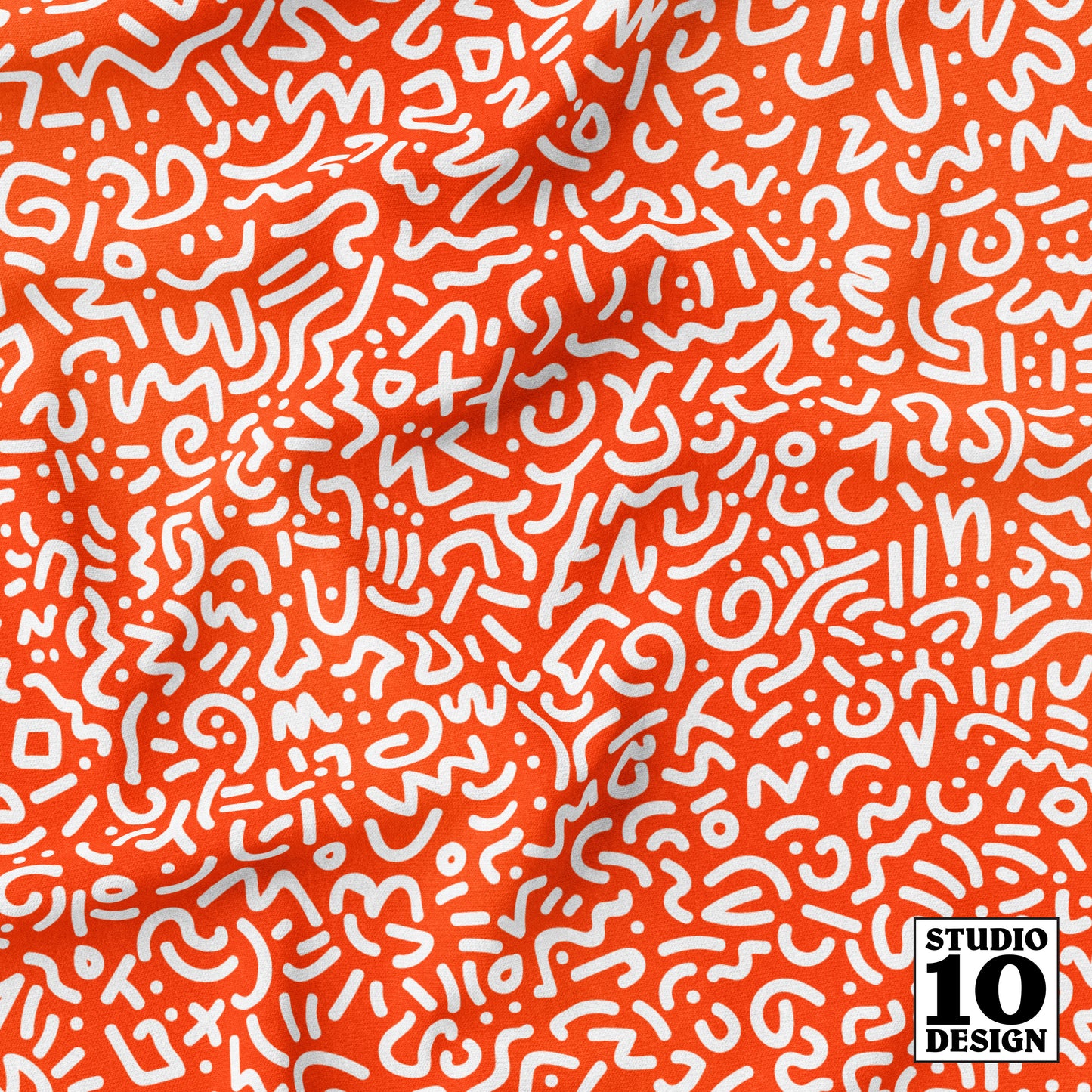 Doodle White+Orange Printed Fabric by Studio Ten Design