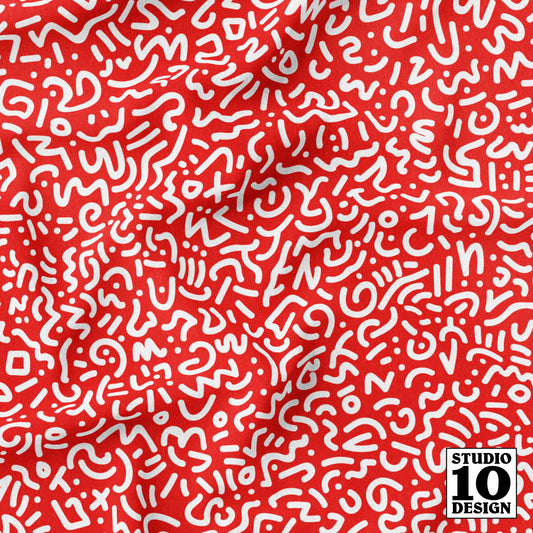 Doodle White+Red Printed Fabric by Studio Ten Design