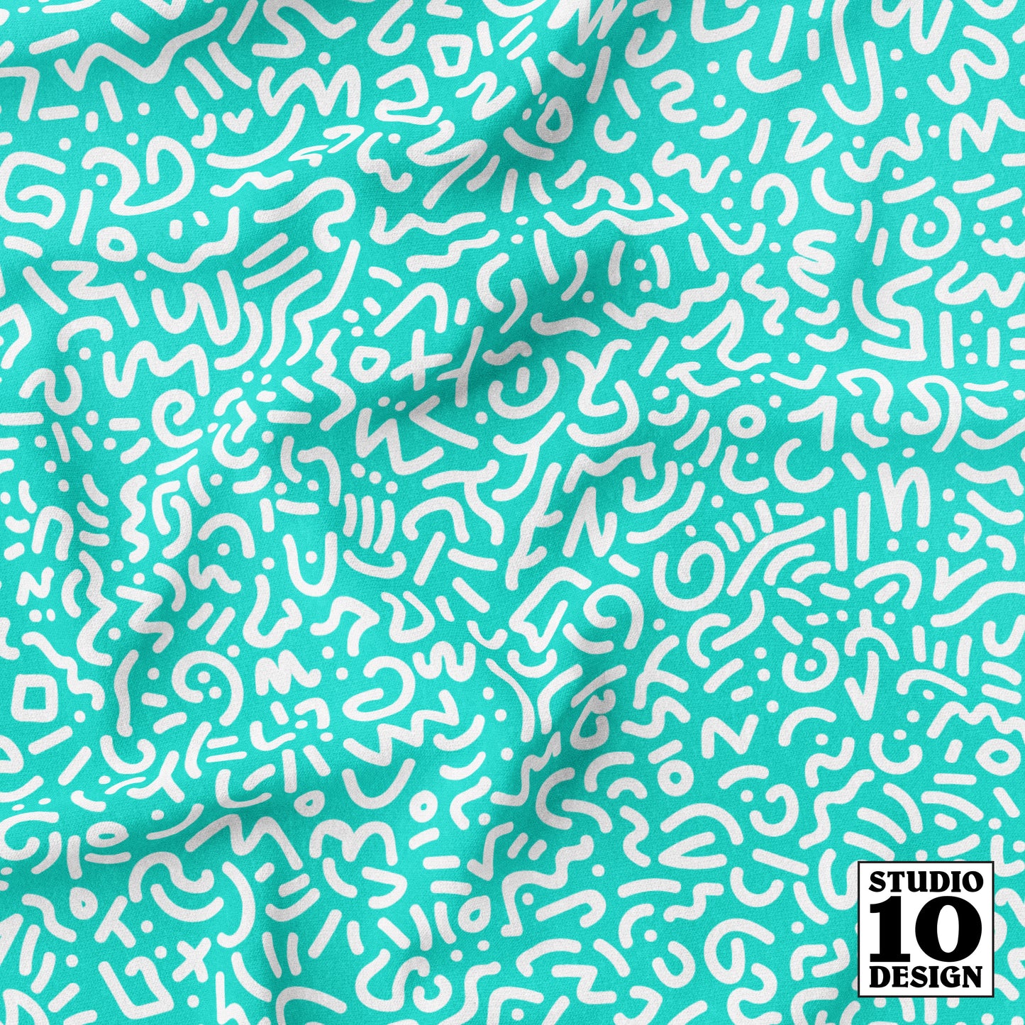 Doodle White+Teal Printed Fabric by Studio Ten Design