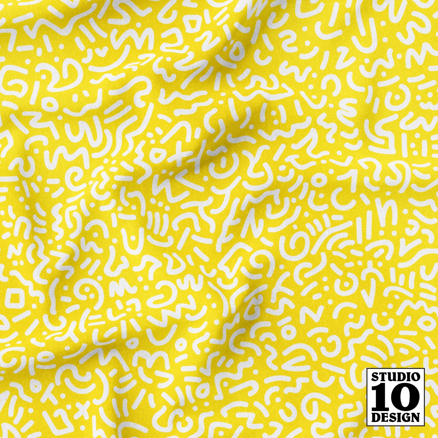 Doodle White+Yellow Printed Fabric by Studio Ten Design