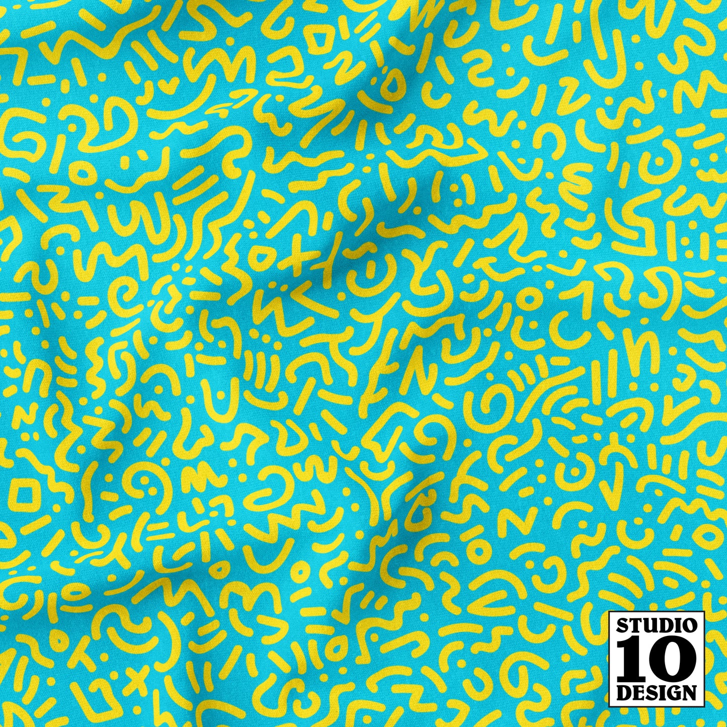 Doodle Yellow+Aqua Printed Fabric by Studio Ten Design