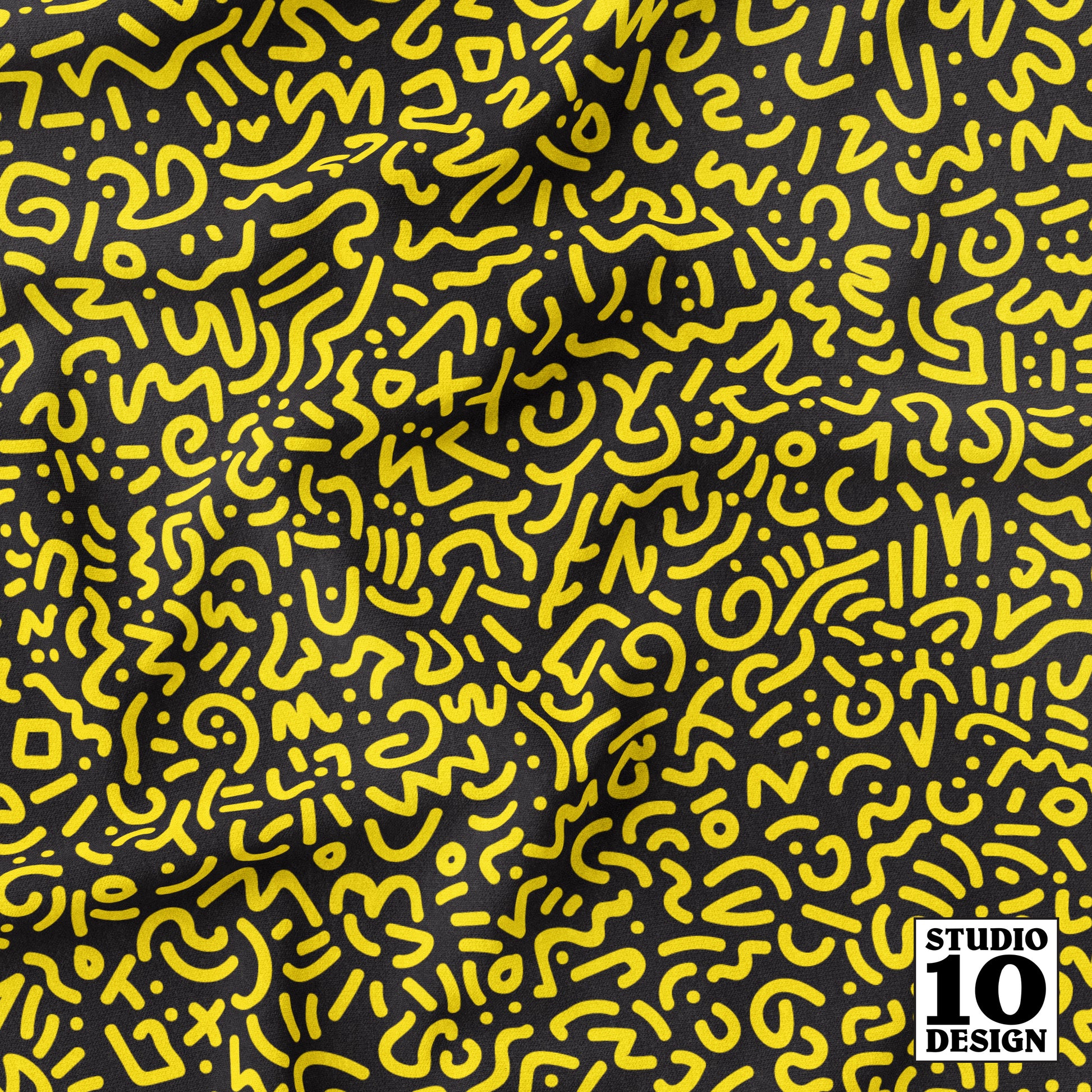 Doodle Yellow+Black Printed Fabric by Studio Ten Design