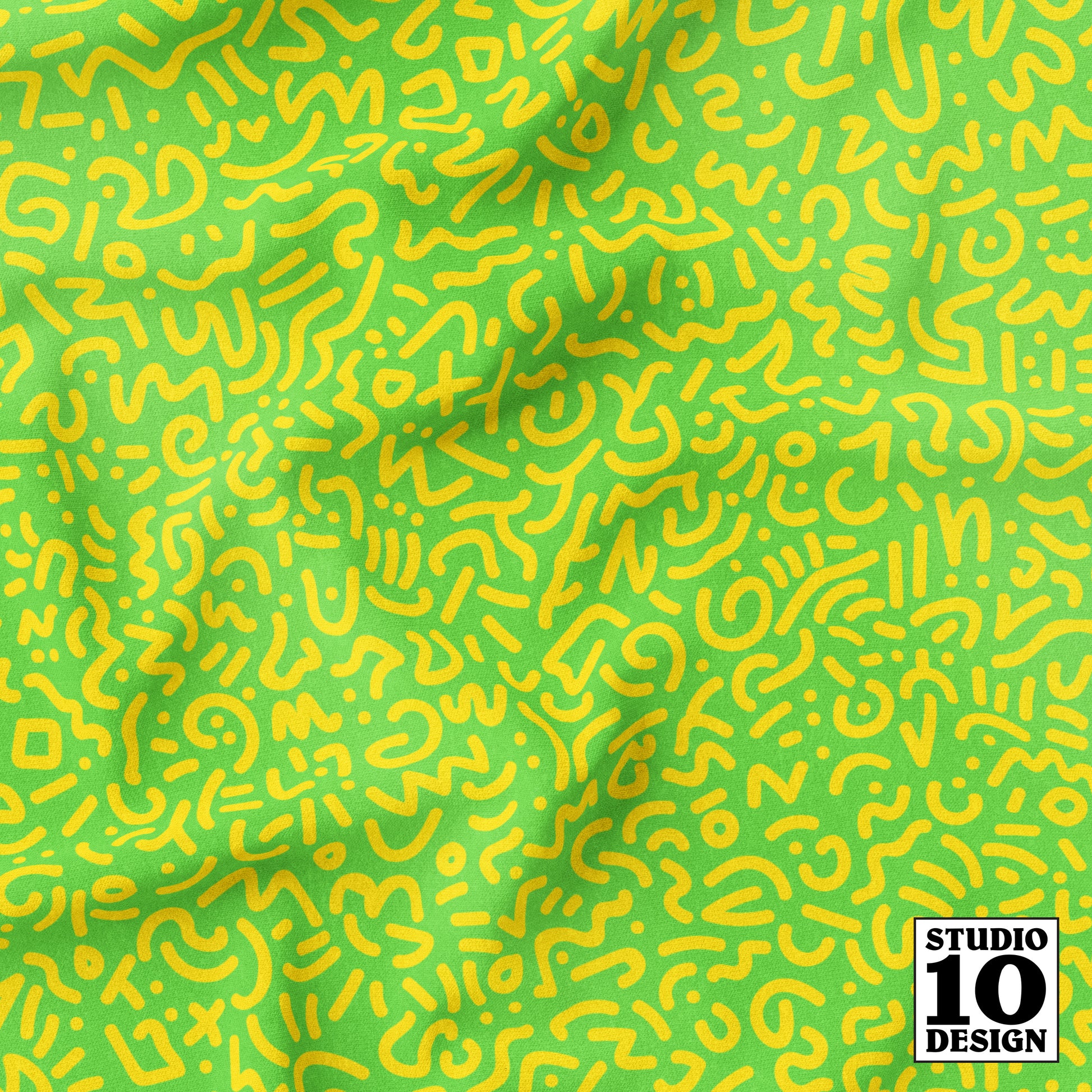 Doodle Yellow+Green Printed Fabric by Studio Ten Design