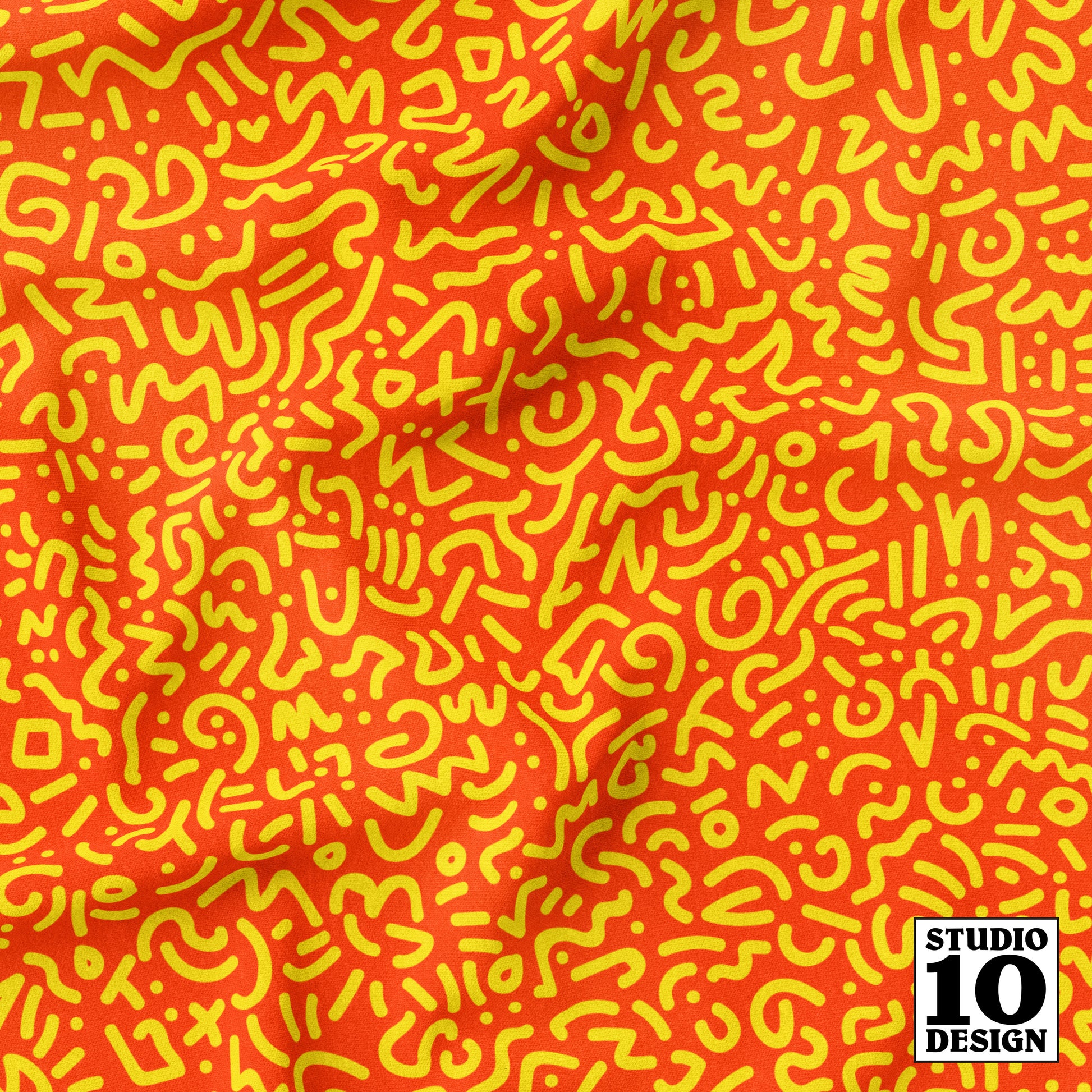 Doodle Yellow+Orange Printed Fabric by Studio Ten Design