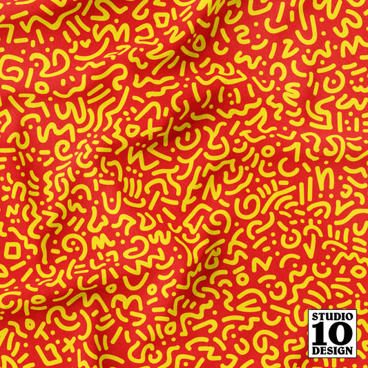 Doodle Yellow+Red Printed Fabric by Studio Ten Design