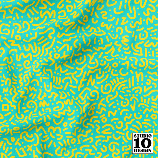 Doodle Yellow+Teal Printed Fabric by Studio Ten Design
