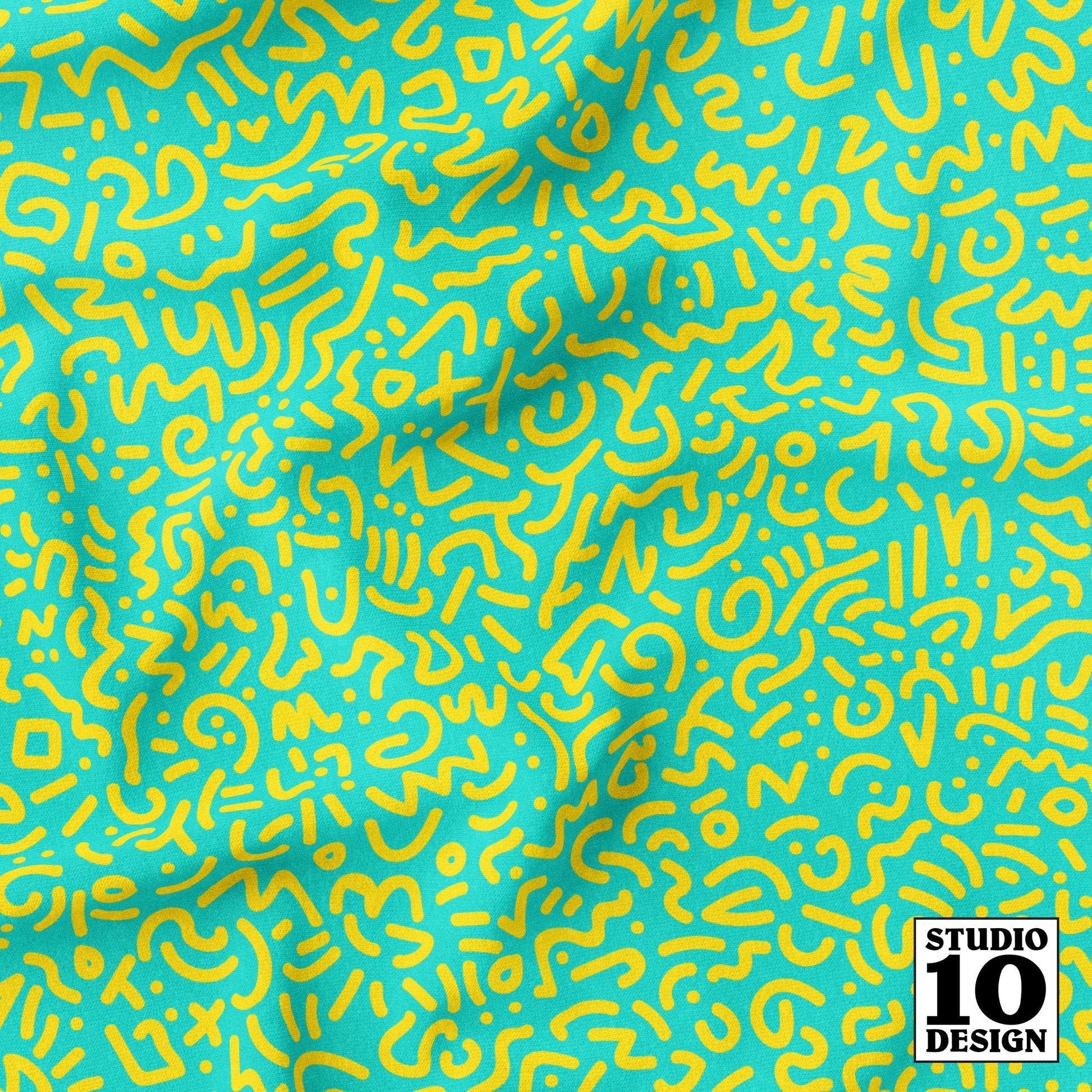 Doodle Yellow+Teal Printed Fabric by Studio Ten Design