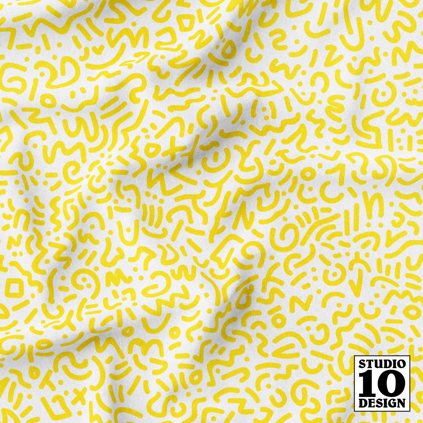 Doodle Yellow+White Printed Fabric by Studio Ten Design