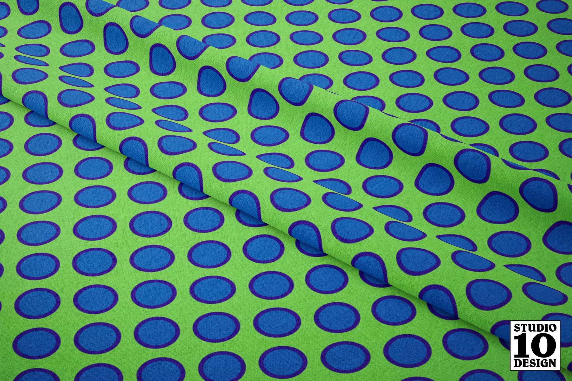 Dark Blue Dots on Green Printed Fabric by Studio Ten Design