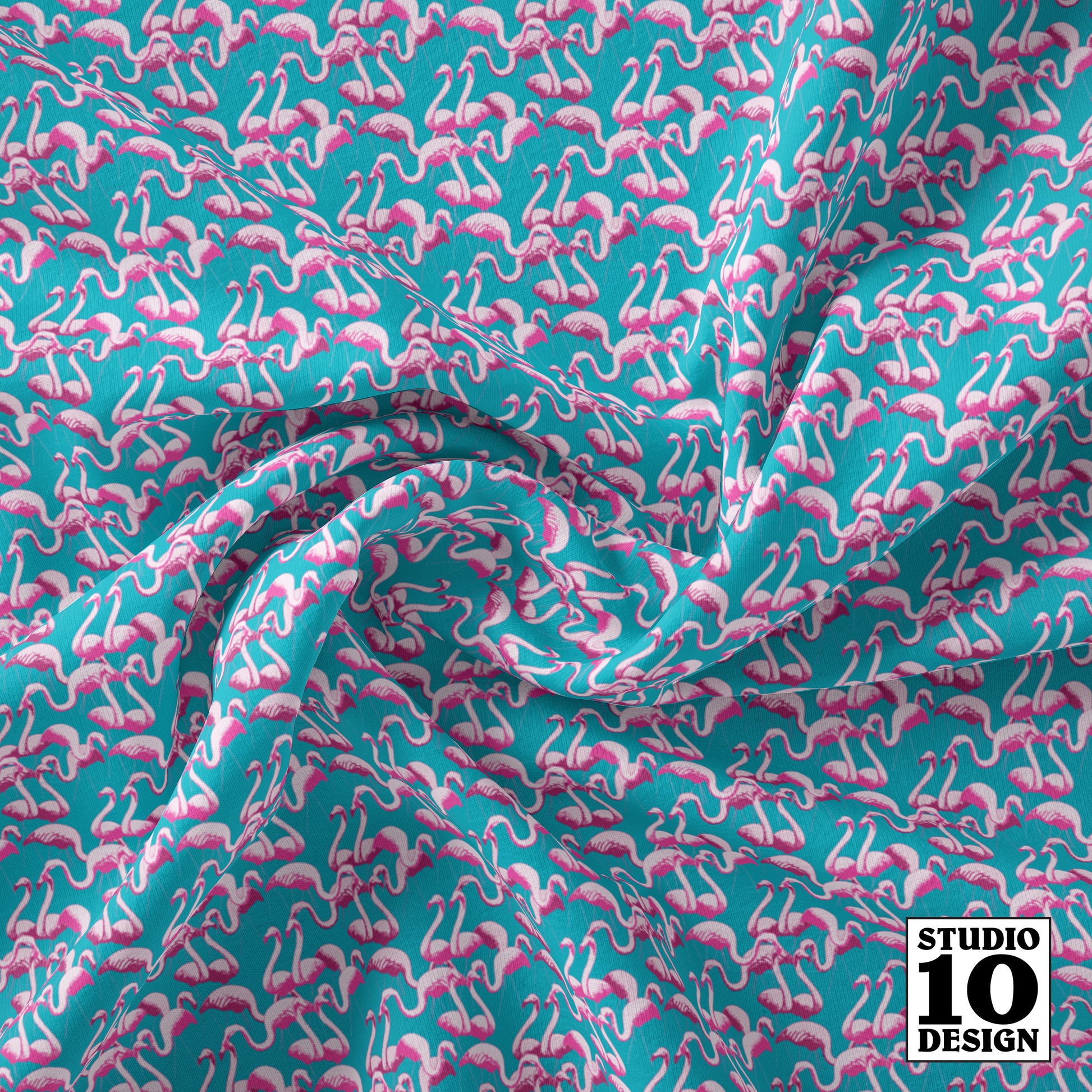 Flamingo Aqua Printed Fabric by Studio Ten Design