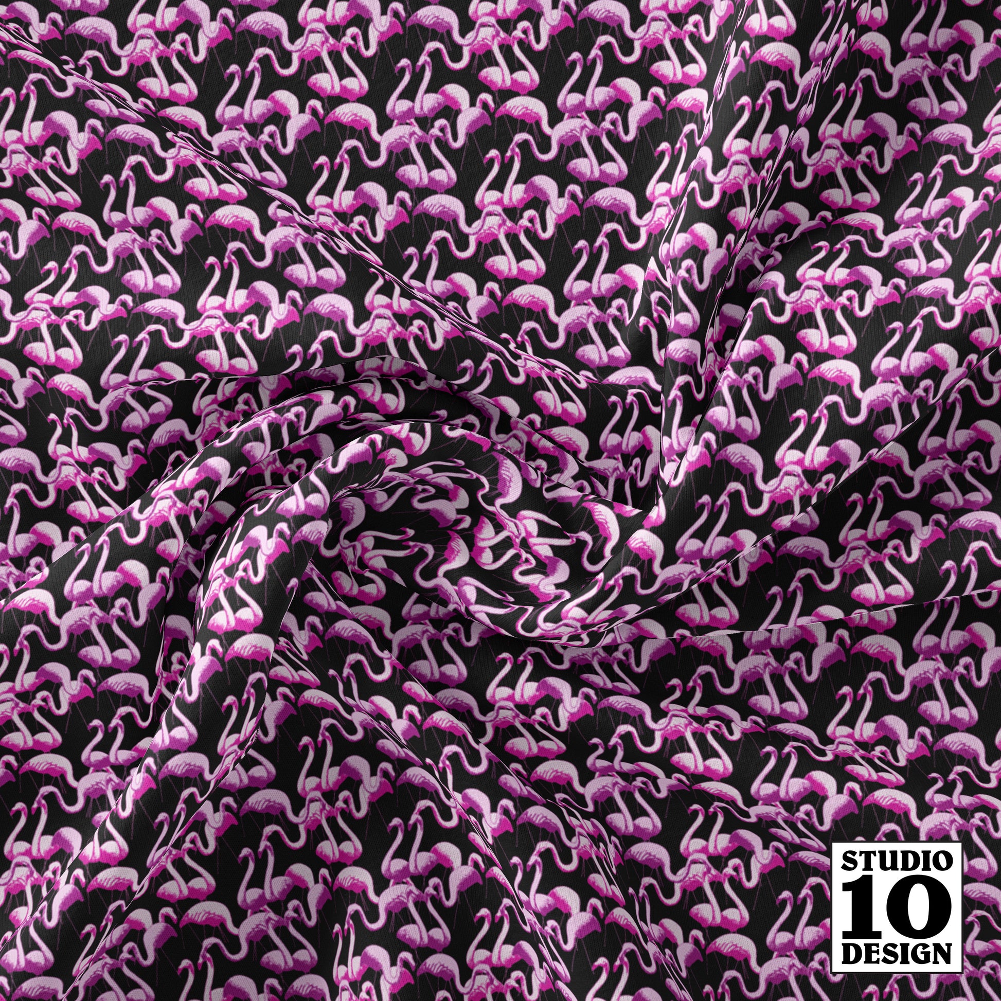 Flamingo Black Printed Fabric by Studio Ten Design