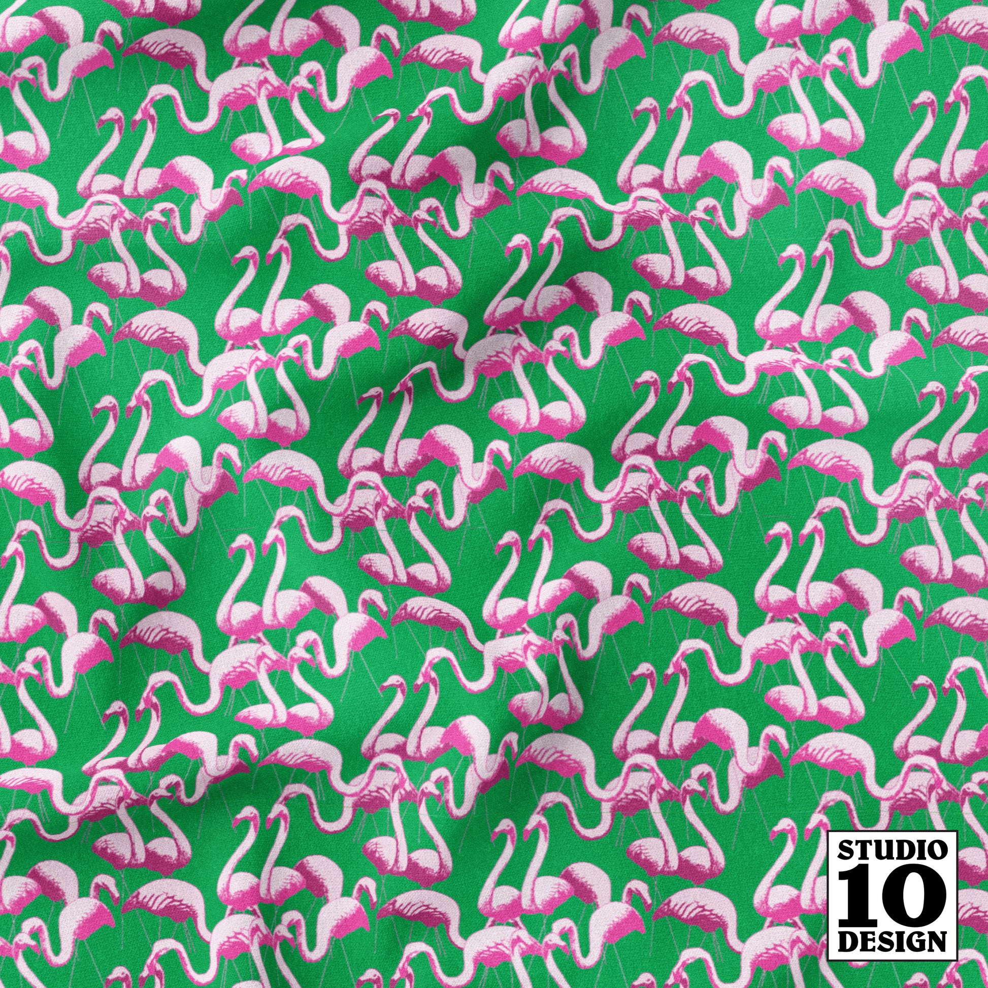 Flamingo Green Printed Fabric by Studio Ten Design