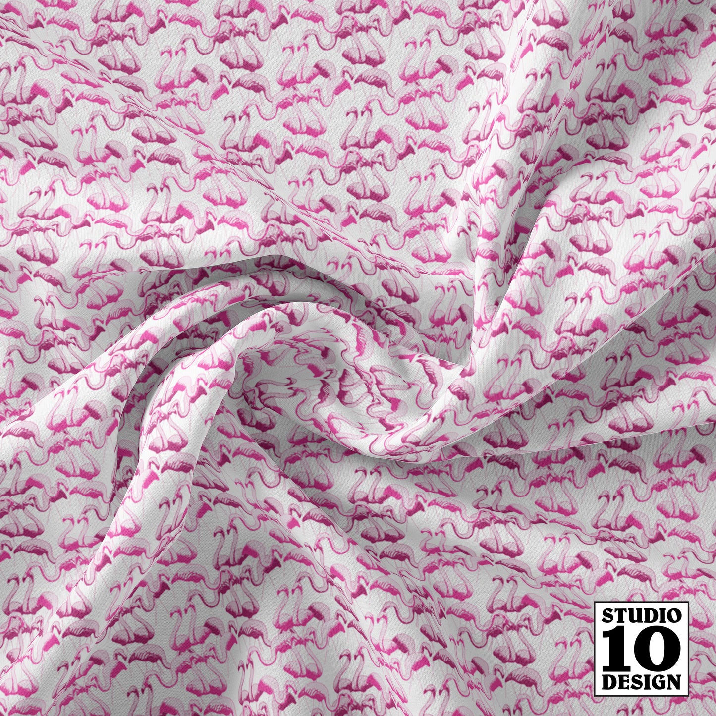 Flamingo White Printed Fabric by Studio Ten Design